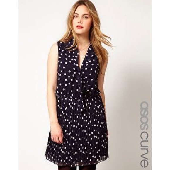 ASOS Curve Navy Polka Dot Dress