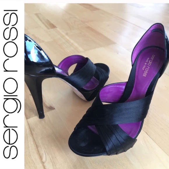Black Sergio Rossi satin platform heels size 38