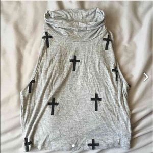 Cross mock neck tank