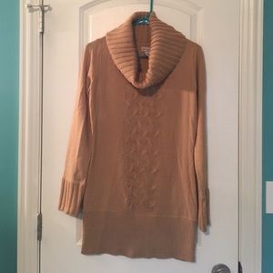 Cowl Neck Tunic Sweater Tan Jr. Sz M
