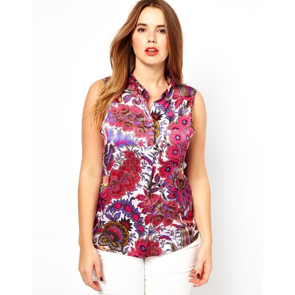 ASOS CURVE Sleeveless Shirt in Retro Paisley Print