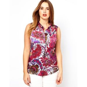 ASOS CURVE Sleeveless Shirt in Retro Paisley Print