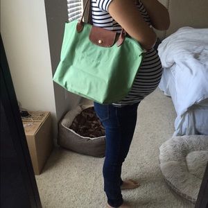 Spring green Longchamp Le Pliage large tote