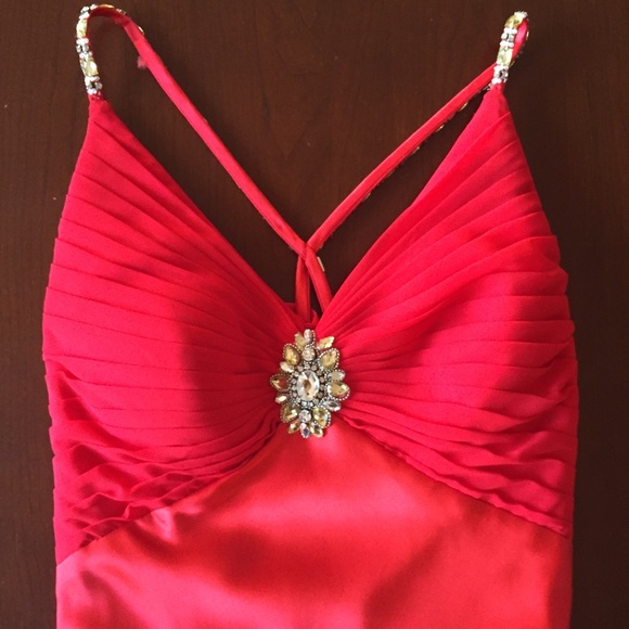 Stunning Red Satin gown with unique back