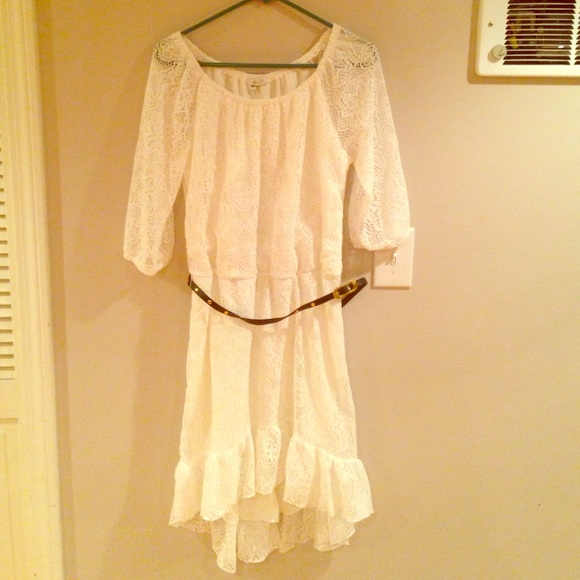 White Lace Belted Dress