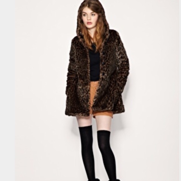 Hooded faux cheetah print free people hood jacket