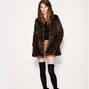 Hooded faux cheetah print free people hood jacket