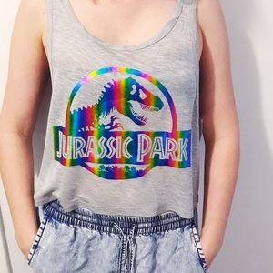 Jurassic Park metallic rainbow crop top