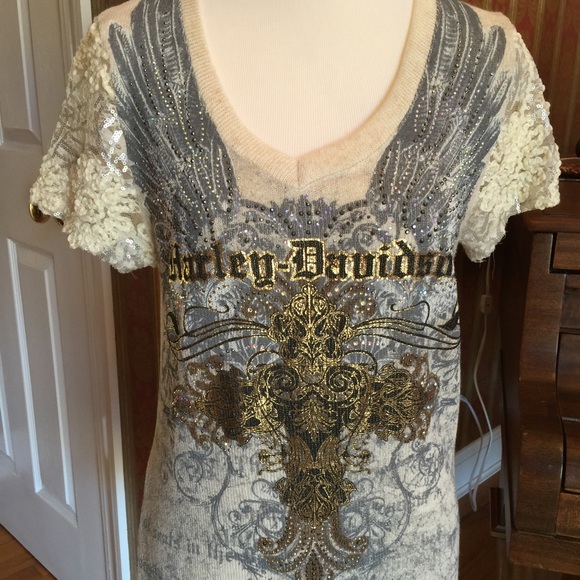 Harley Davidson T Shirt Ivory Large Beautiful