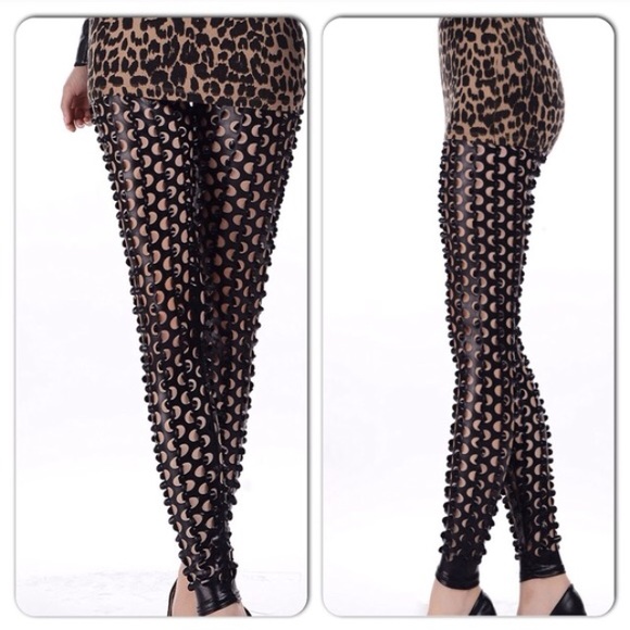 Pants - Sexy Black Fish Scale Cut Out Leggings