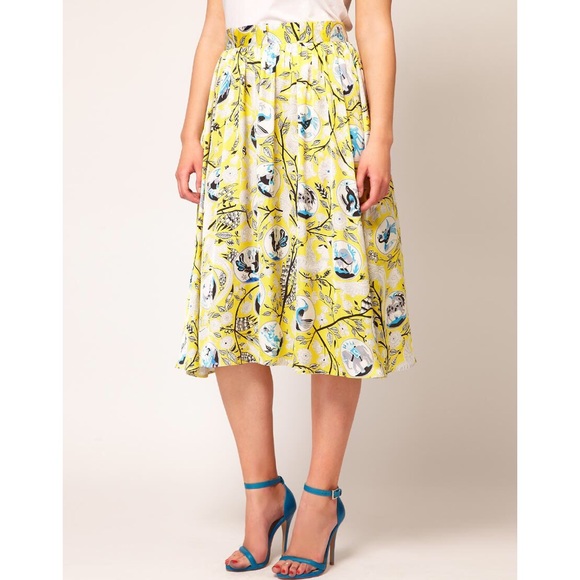 ASOS CURVE yellow silk midi skirt