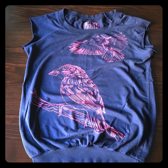 Graphic Sweater Tee. Navy blue with pink graphic