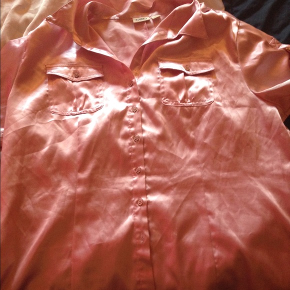 Pink button up silk dress shirt