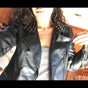 Gold Studded Faux Leather Jacket