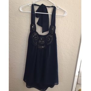 MM Couture Navy Embellished halter top