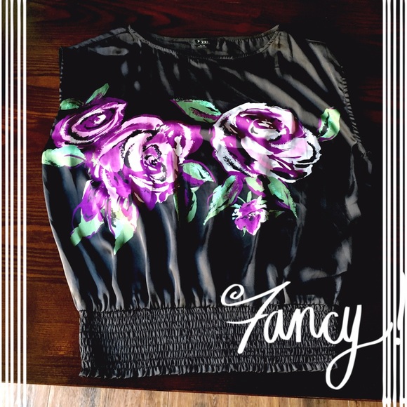 100% Polyester floral black blouse