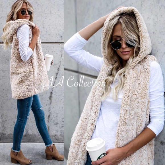 New Sherpa faux fur vest sleeveless jacket sold - Picture 2 of 4