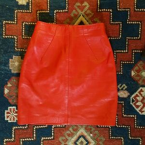 Vintage Bright Red Leather Mini Skirt