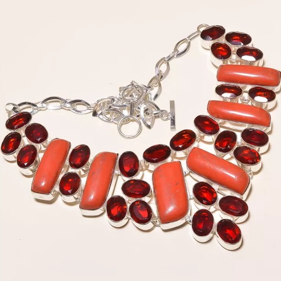 Silver Red Turquoise Statement Necklace