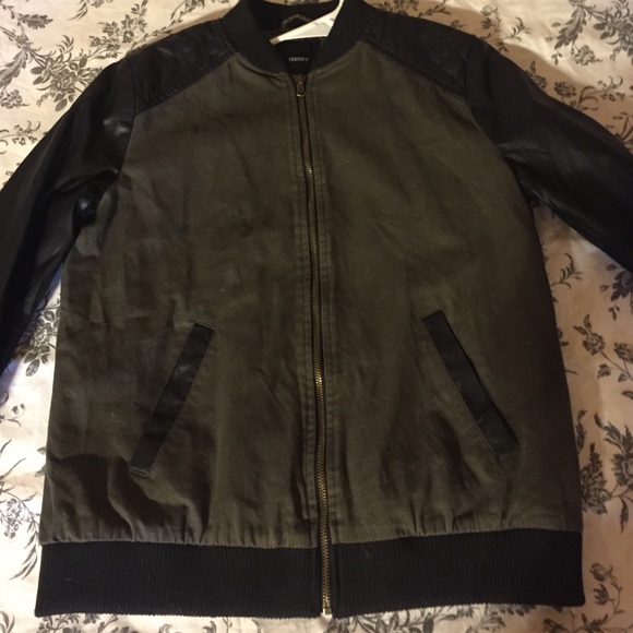 Olive Green and Black Leather Jacket
