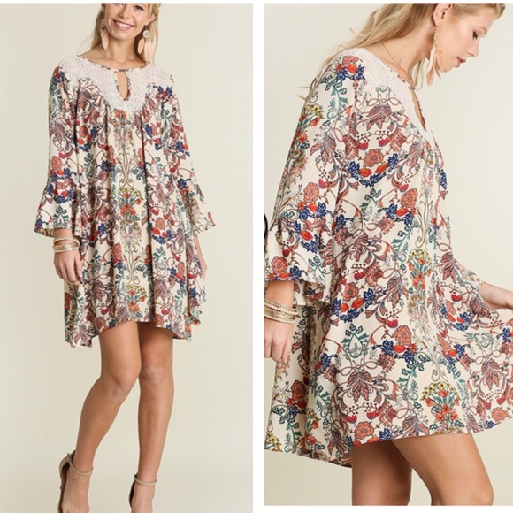 Babydoll Bohemian Floral dress Tunic - Picture 3 of 6