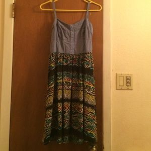 Tribal print dress with blue top