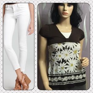 CUTE BROWN WHITE FLORAL SHORT SLEEVE TOP