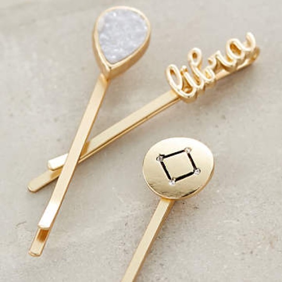 Anthropologie Accessories - Gold Zodiac Astrology Libra Crystal Bobby Pin Set