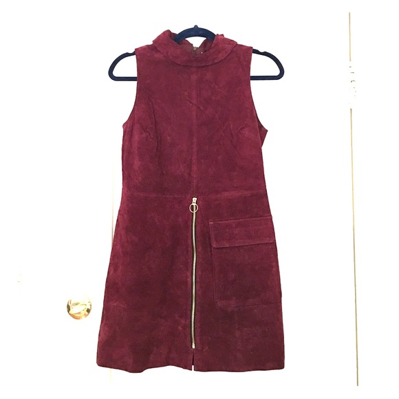 Maroon/Oxblood Genuine Suede Mini Dress