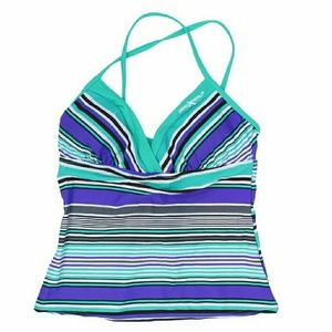 Purple and green tankini sports bikini top