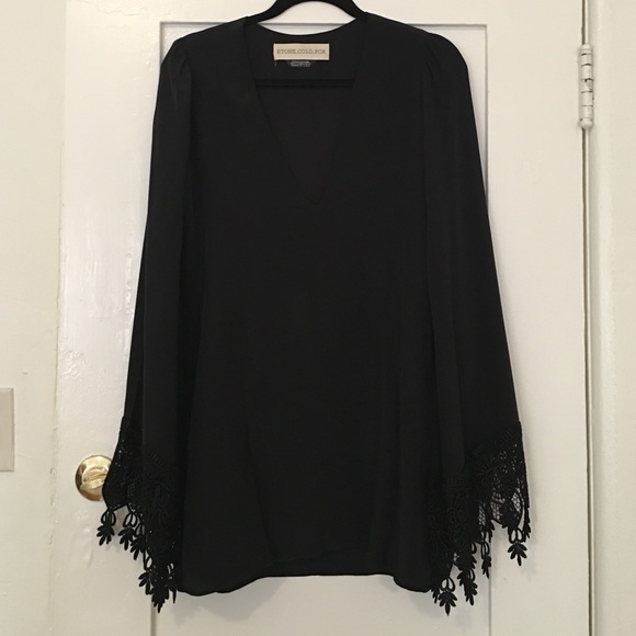 Stone Cold Fox Silk & Lace Bell Sleeve Mini Dress