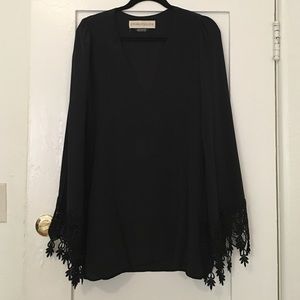 Stone Cold Fox Silk & Lace Bell Sleeve Mini Dress