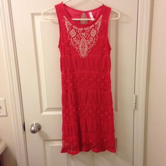 Coral Red Xhilaration Dress with cream detail