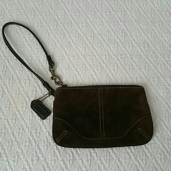 Coach chocolate brown sueded wristlet - Picture 1 of 4