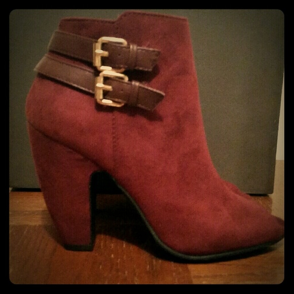 Maroon Toeless Booties with Buckle Detail