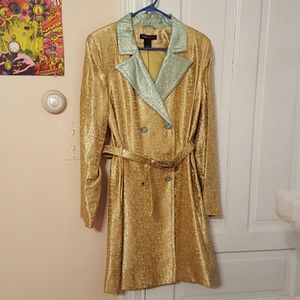 Duro Olowu JCP shiny gold & teal brocade trench