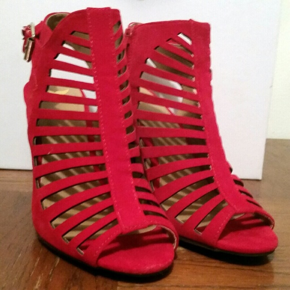 Red Peep Toe Suede Heels