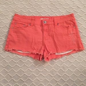Distressed Coral Denim Shorts