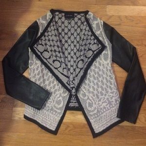 Baroque sweater jacket with leather sleeves
