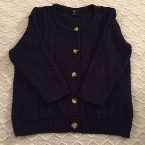 Navy Cable Knit Cardigan w/Horn Buttons