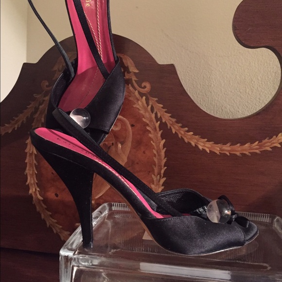 Kate Spade black heels with clear ball detail