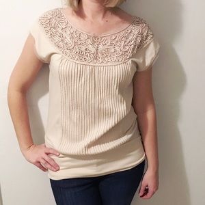 Free People beige top with lace detail