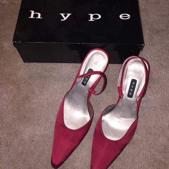 HYPE "ALEXI" BURGUNDY SATIN SLINGBACKS