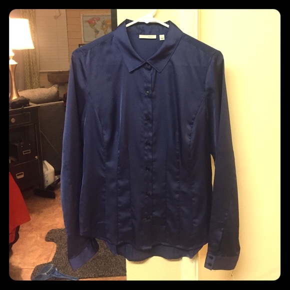 Fitted Navy Satin Button Down