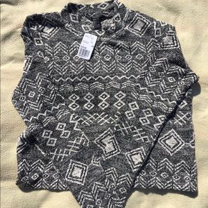 Black & cream Mockneck Southwestern print sweater.