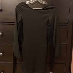 Black fringe bodycon long sleeve dress