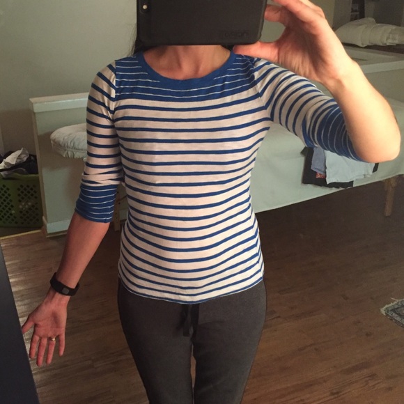 J Crew color block royal blue and white stripe top - Picture 1 of 4
