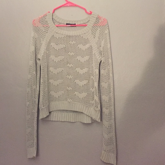 Grey Knit Sweater with a Heart Pattern