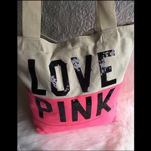 Pink sequin tote bag