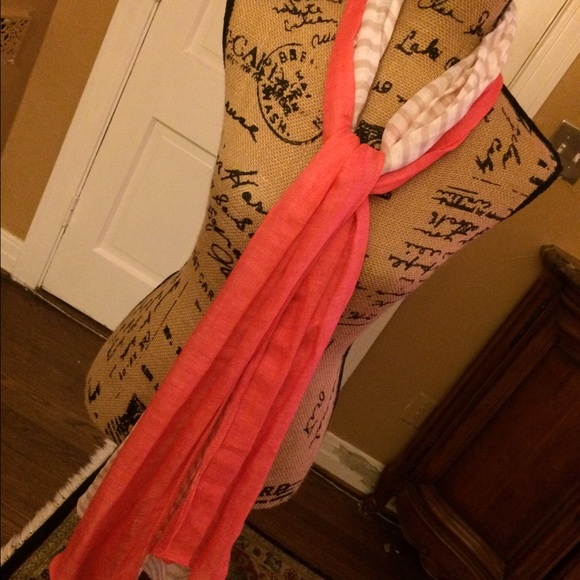 Coral and white and tan scarf